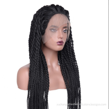 New long black Handmade Butterfly Locs FULL lace front Braided wigs box braided lace wig synthetic hair wigs